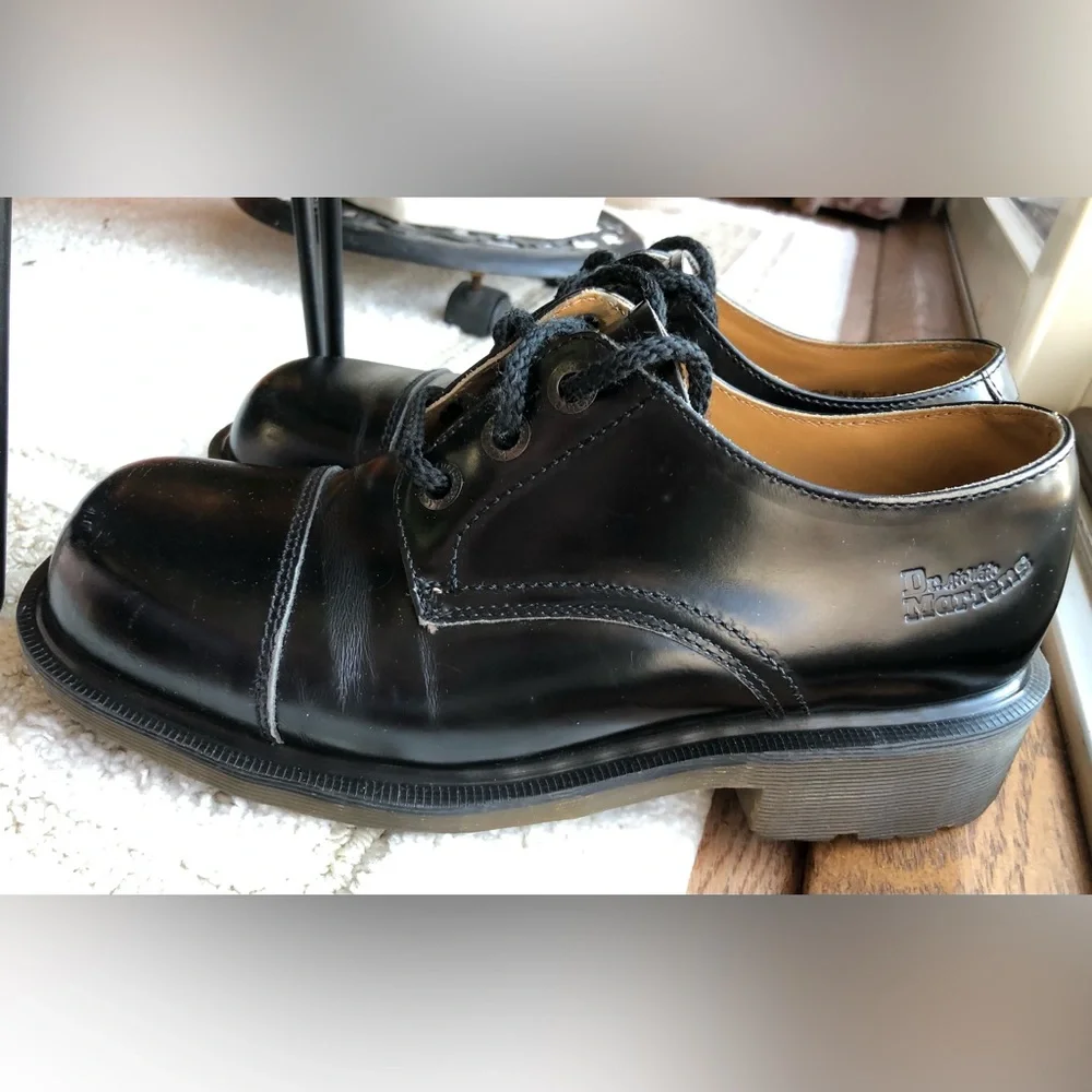 Dr. Martens Black Cap Toe Leather Shoes - Picture 2 of 8